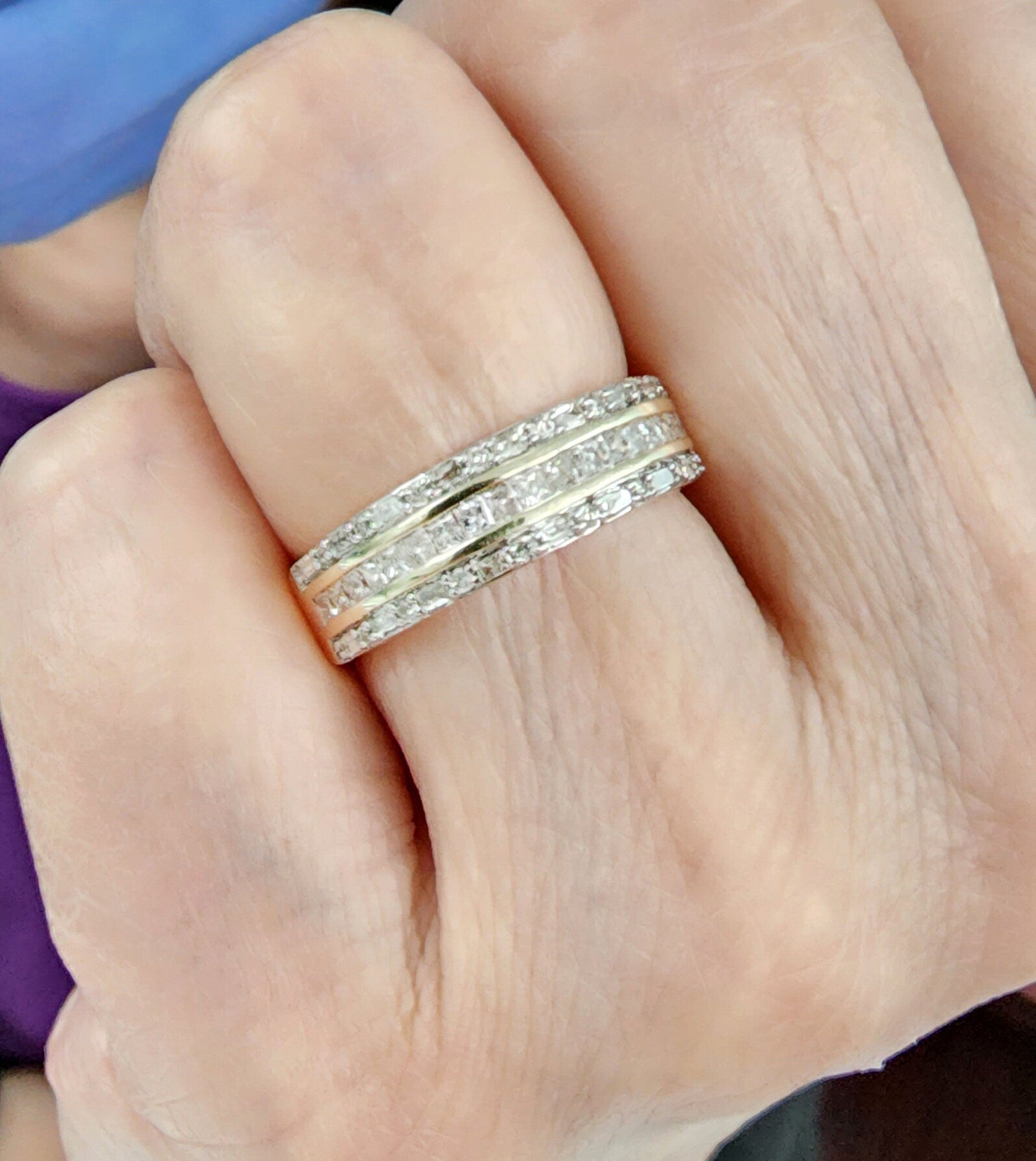 Gold Diamond Rings, 10K Yellow Gold Diamond 0.50ct Ring with Baguettes and Round Diamonds , Wedding Engagement Ring, Ring For Women