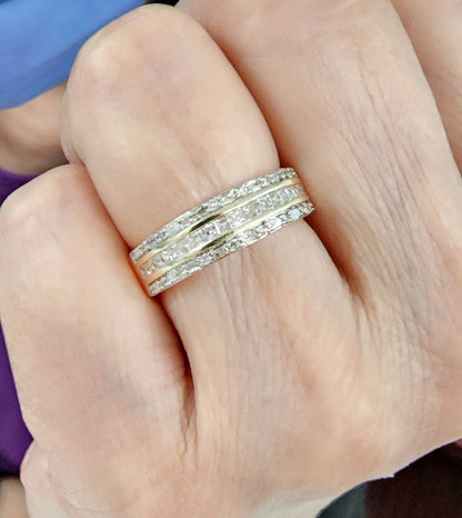 Gold Diamond Rings, 10K Yellow Gold Diamond 0.50ct Ring with Baguettes and Round Diamonds , Wedding Engagement Ring, Ring For Women