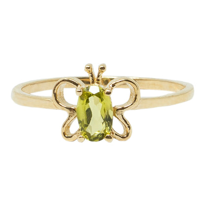 10K Yellow Gold Butterfly Baby Ring With 5x3mm Oval Genuine Gemstone, Ring For Baby, Gift For Baby, Kids Gemstone Ring, Child Gold Ring