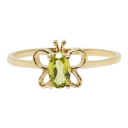 10K Yellow Gold Butterfly Baby Ring With 5x3mm Oval Genuine Gemstone, Ring For Baby, Gift For Baby, Kids Gemstone Ring, Child Gold Ring