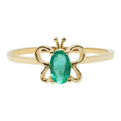 10K Yellow Gold Butterfly Baby Ring With 5x3mm Oval Genuine Gemstone, Ring For Baby, Gift For Baby, Kids Gemstone Ring, Child Gold Ring