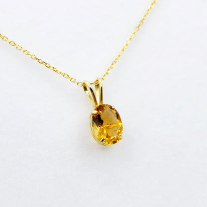 Gold Citrine Pendant Necklace, 10K Yellow Gold Citrine 8x6mm Pendant, November Birthstone, Citrine Jewelry