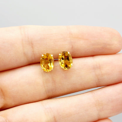 Gold Citrine Stud Earrings, 10K Yellow Gold Genuine Citrine 8x6mm Earrings, November Birthstone, Citrine Jewelry