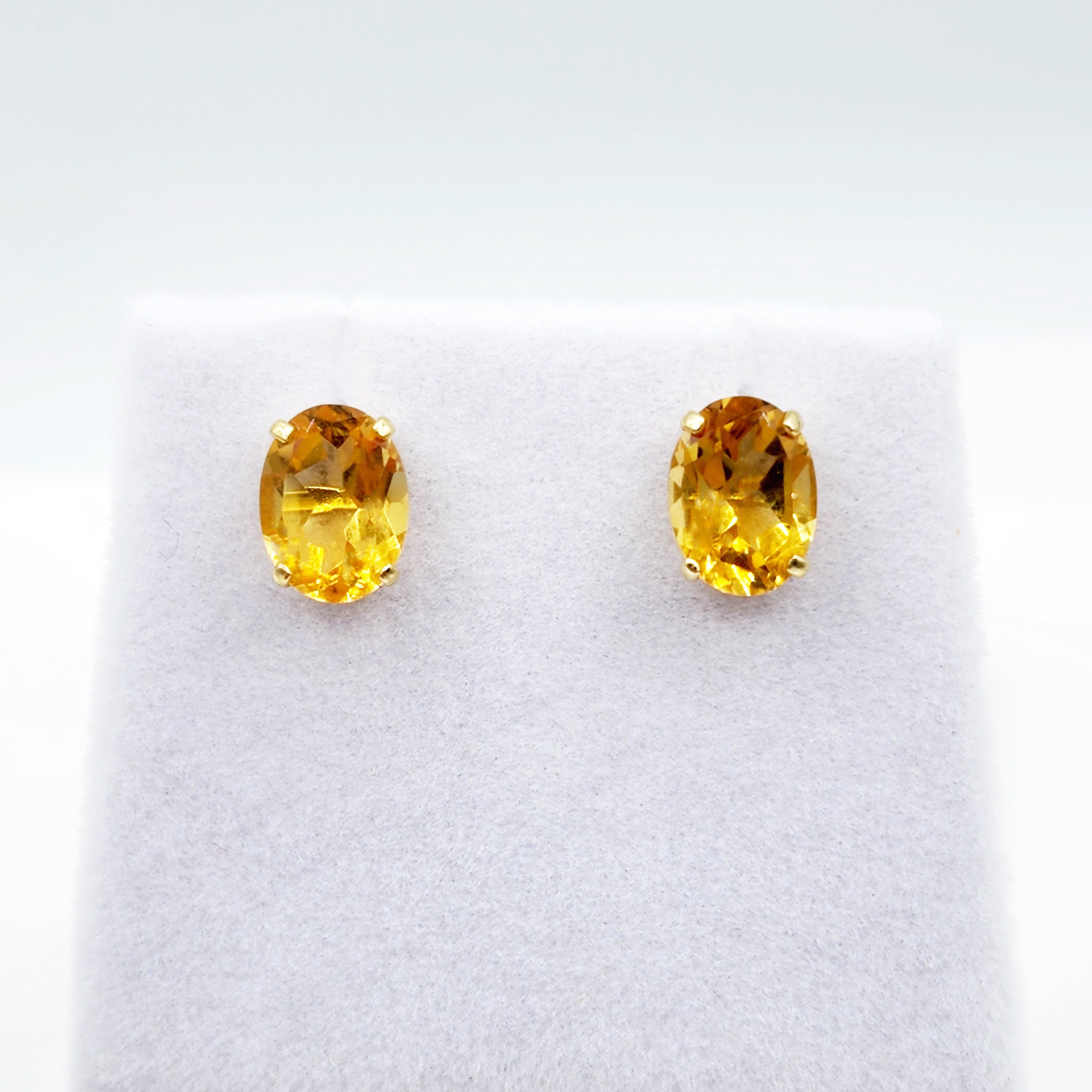 Gold Citrine Stud Earrings, 10K Yellow Gold Genuine Citrine 8x6mm Earrings, November Birthstone, Citrine Jewelry
