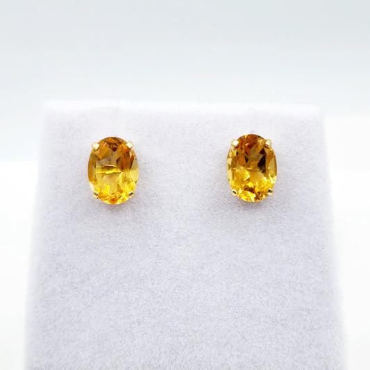Gold Citrine Stud Earrings, 10K Yellow Gold Genuine Citrine 8x6mm Earrings, November Birthstone, Citrine Jewelry
