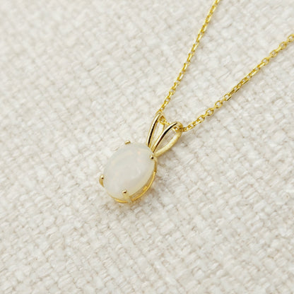 Gold Genuine Opal Pendant Necklace, Handmade 10K Yellow Gold Fire Opal 8x6mm Pendant for Women, Dainty Gold Necklace, October Birthstone