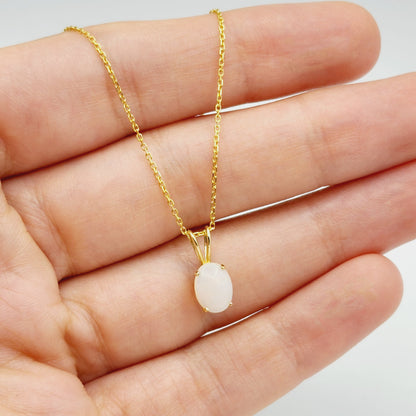 Gold Genuine Opal Pendant Necklace, Handmade 10K Yellow Gold Fire Opal 8x6mm Pendant for Women, Dainty Gold Necklace, October Birthstone
