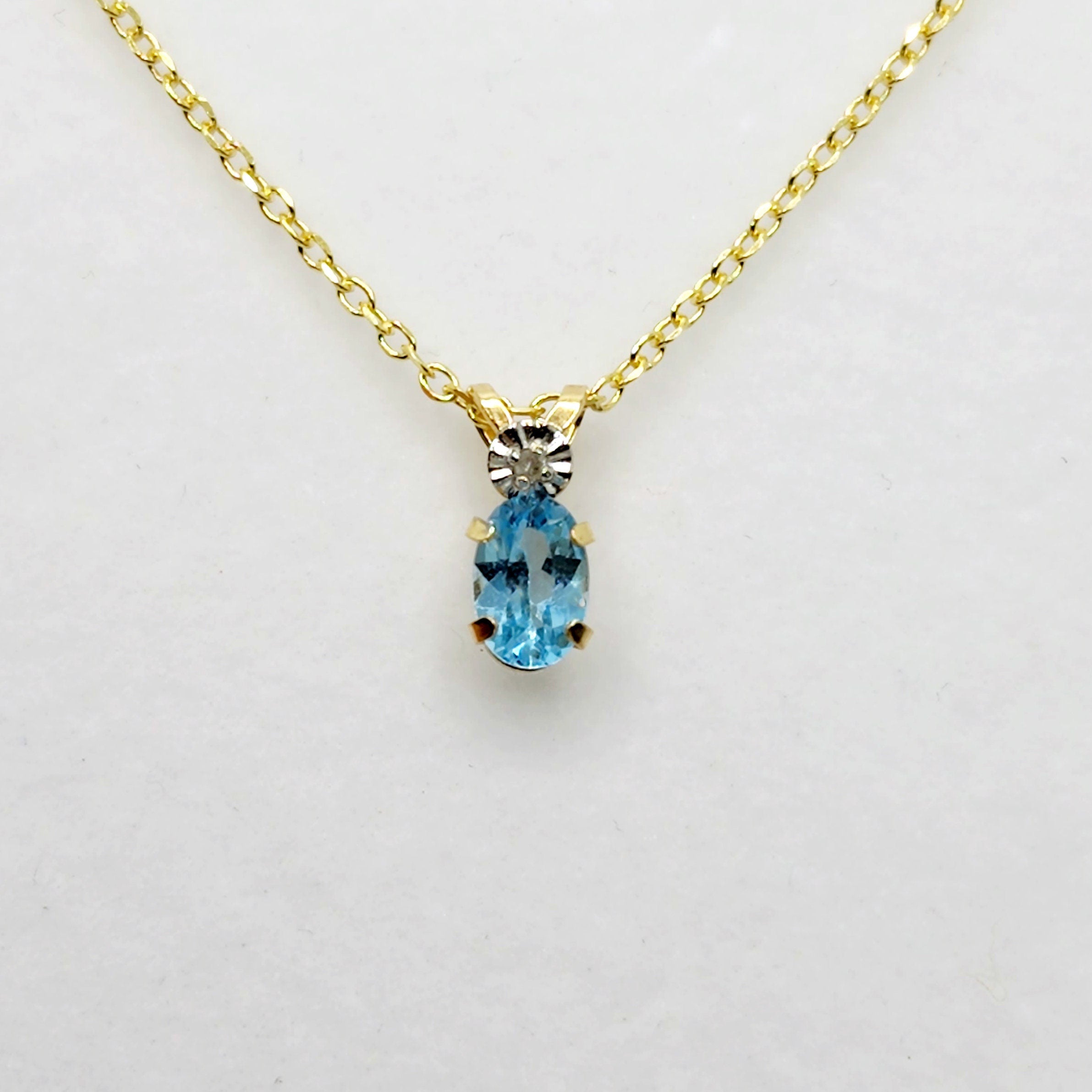 Blue Topaz Pendant Necklace, 10K Yellow Gold Blue Topaz 6x4mm Pendant,  Blue Topaz Gemstone, Handmade Pendant, Pendant For Women