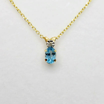 Blue Topaz Pendant Necklace, 10K Yellow Gold Blue Topaz 6x4mm Pendant,  Blue Topaz Gemstone, Handmade Pendant, Pendant For Women