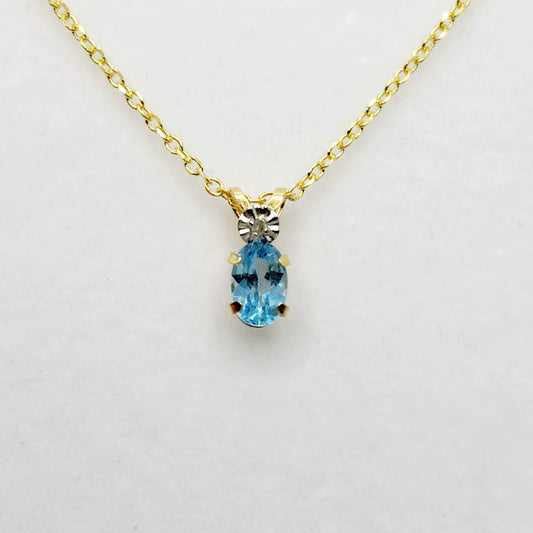 Blue Topaz Pendant Necklace, 10K Yellow Gold Blue Topaz 6x4mm Pendant,  Blue Topaz Gemstone, Handmade Pendant, Pendant For Women