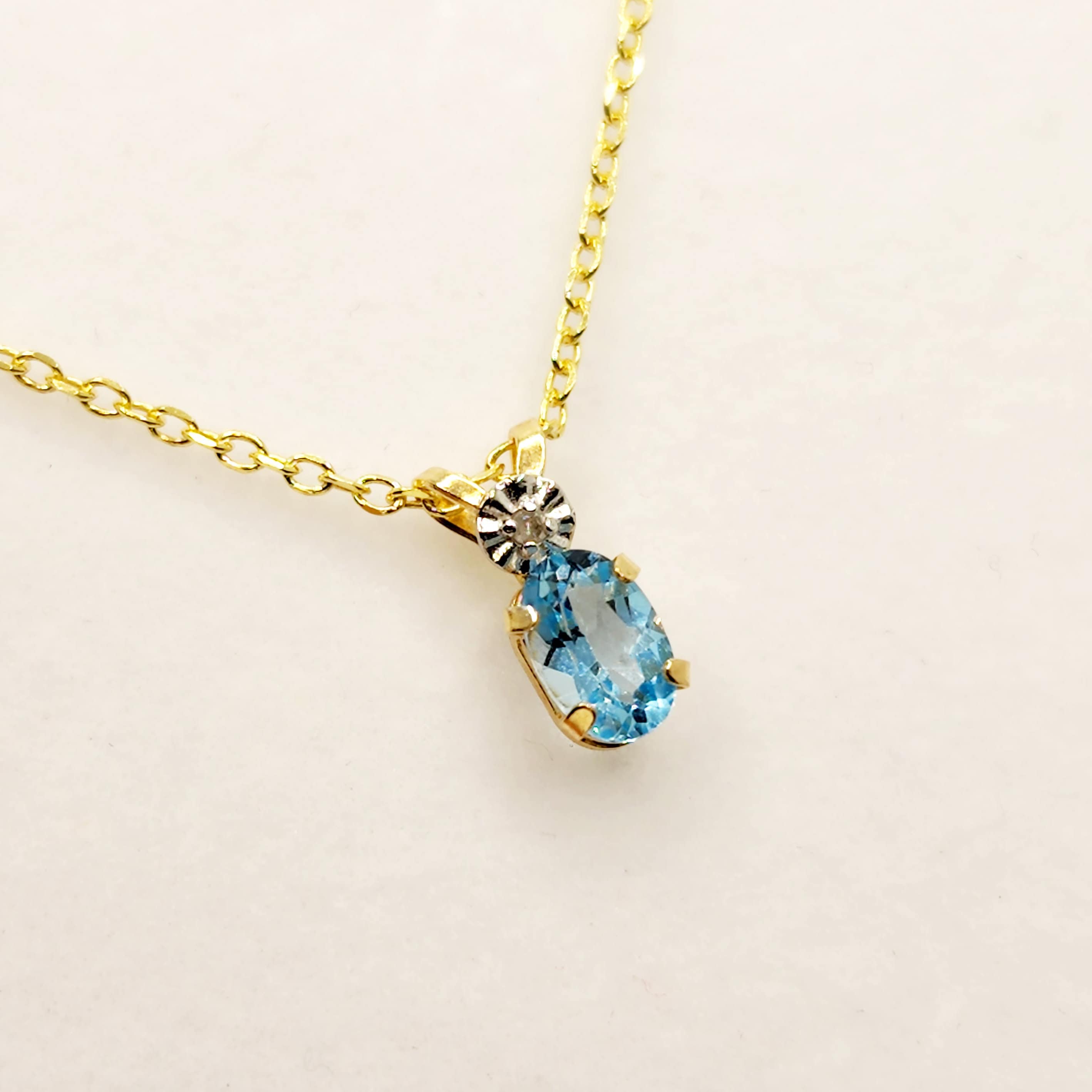 Blue Topaz Pendant Necklace, 10K Yellow Gold Blue Topaz 6x4mm Pendant,  Blue Topaz Gemstone, Handmade Pendant, Pendant For Women