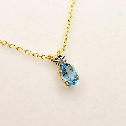 Blue Topaz Pendant Necklace, 10K Yellow Gold Blue Topaz 6x4mm Pendant,  Blue Topaz Gemstone, Handmade Pendant, Pendant For Women