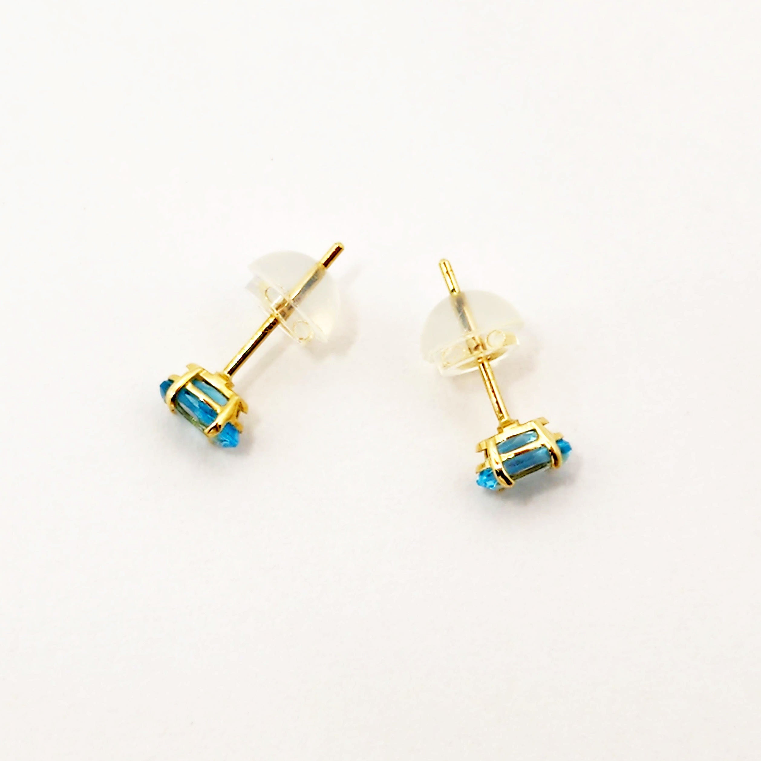 Gold Blue Topaz Stud Earrings, 10K Yellow Gold Genuine Blue Topaz 5x3mm Stud Earrings, December Birthstone, Blue Gemstone Jewelry For Her