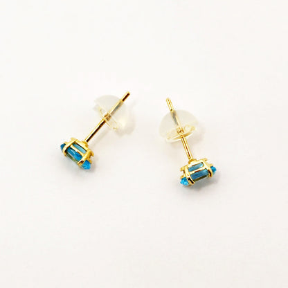 Gold Blue Topaz Stud Earrings, 10K Yellow Gold Genuine Blue Topaz 5x3mm Stud Earrings, December Birthstone, Blue Gemstone Jewelry For Her