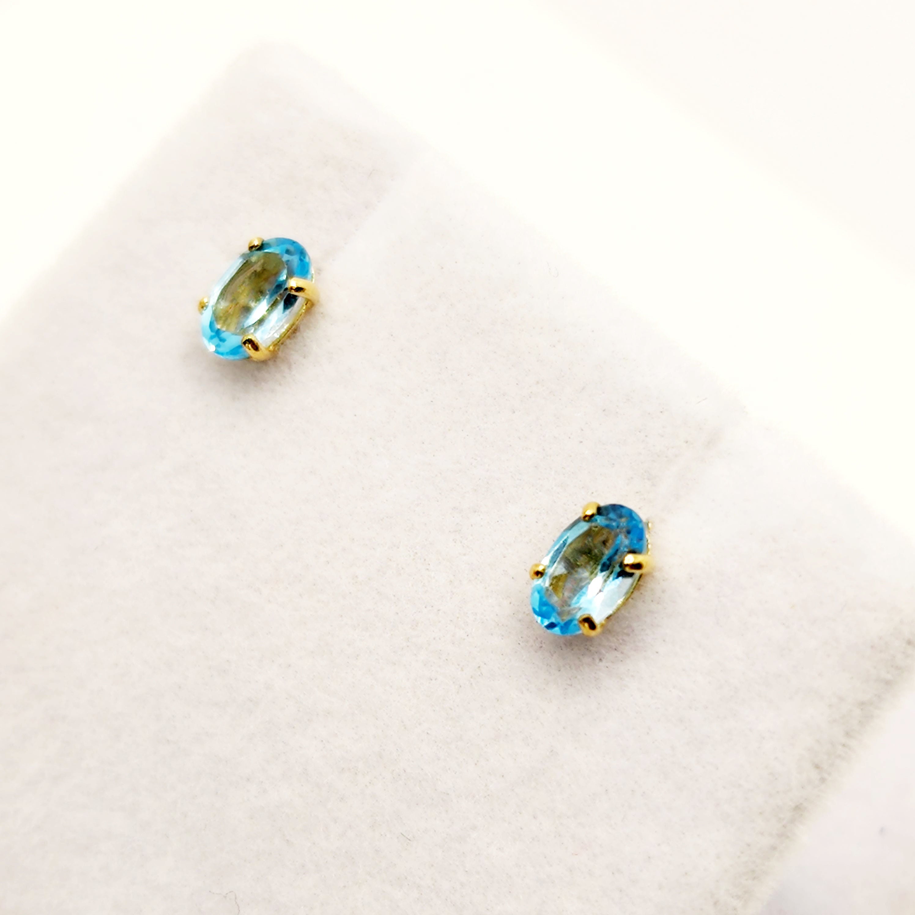 Gold Blue Topaz Stud Earrings, 10K Yellow Gold Genuine Blue Topaz 5x3mm Stud Earrings, December Birthstone, Blue Gemstone Jewelry For Her