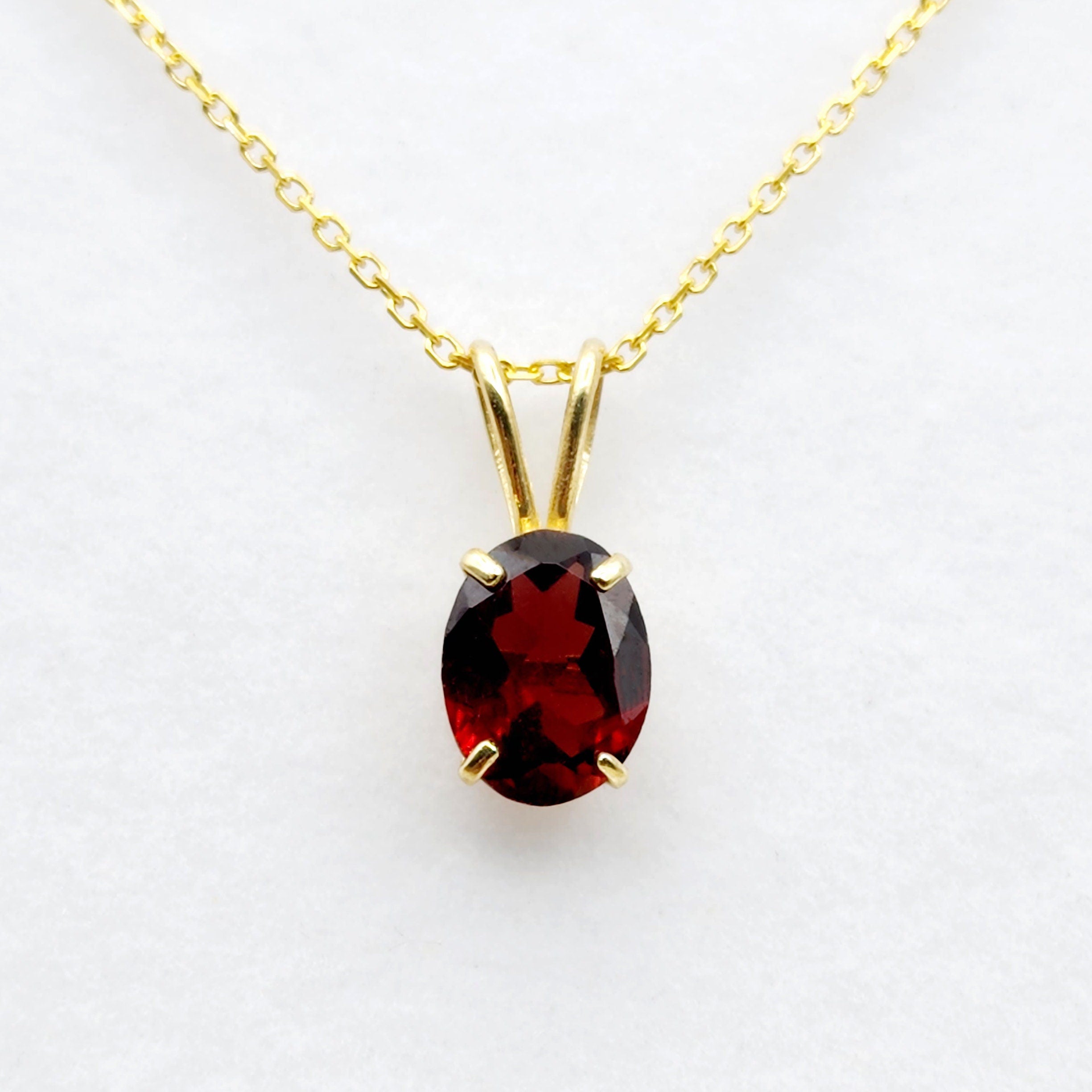 Gold Garnet Pendant Necklace, 10K Yellow Gold Garnet 8x6mm Pendant, January Birthstone, Birthstone Necklace, Necklace For Her