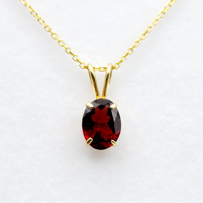 Gold Garnet Pendant Necklace, 10K Yellow Gold Garnet 8x6mm Pendant, January Birthstone, Birthstone Necklace, Necklace For Her