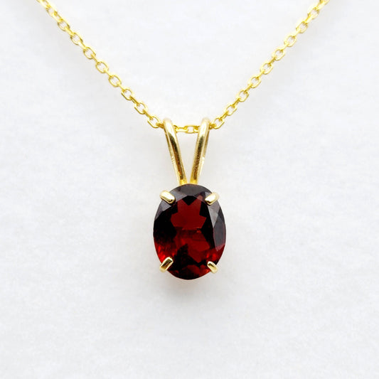 Gold Garnet Pendant Necklace, 10K Yellow Gold Garnet 8x6mm Pendant, January Birthstone, Birthstone Necklace, Necklace For Her