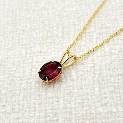 Gold Garnet Pendant Necklace, 10K Yellow Gold Garnet 8x6mm Pendant, January Birthstone, Birthstone Necklace, Necklace For Her
