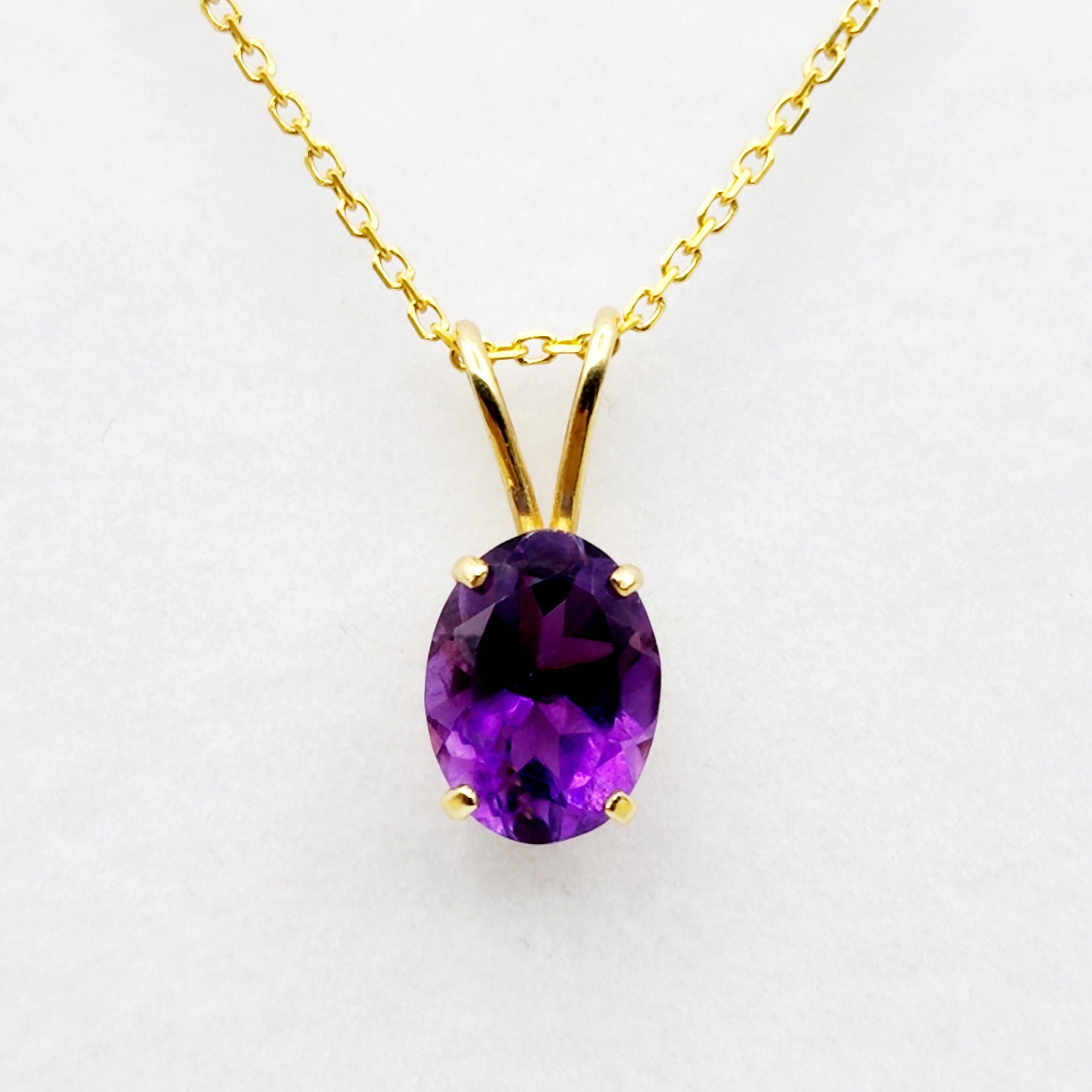 Gold Amethyst Pendant Necklace, 10K Yellow Gold Genuine Amethyst 8x6mm Pendant, February Birthstone, Birthstone Necklace, Necklace For Her