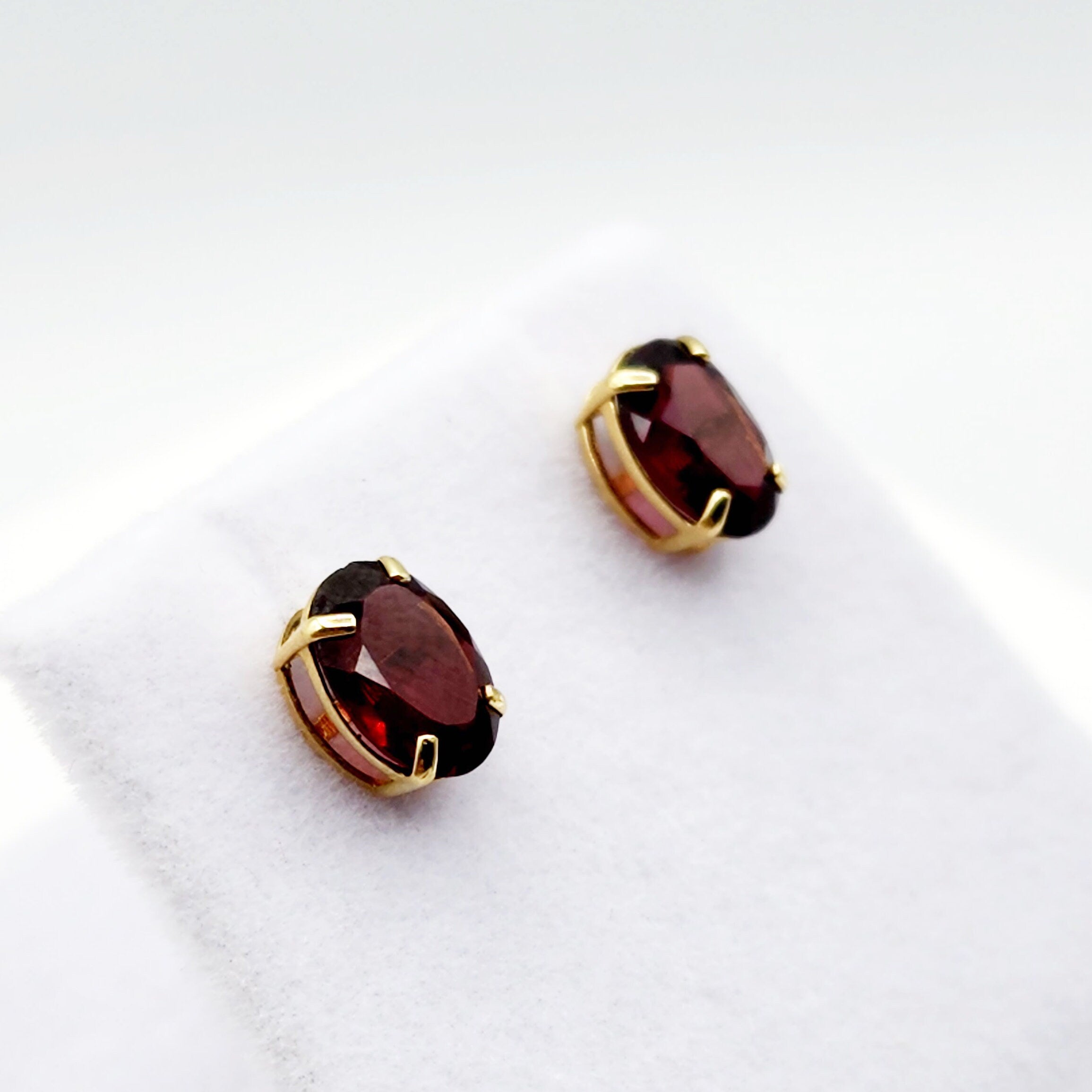 Gold Garnet Stud Earrings, 10K Yellow Gold Genuine Garnet 8x6mm Earrings, January Birthstone, Garnet Jewelry,  Earrings For Women