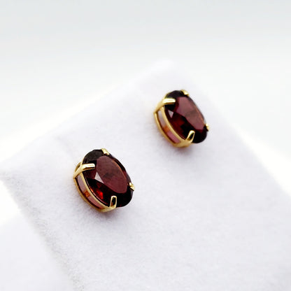 Gold Garnet Stud Earrings, 10K Yellow Gold Genuine Garnet 8x6mm Earrings, January Birthstone, Garnet Jewelry,  Earrings For Women