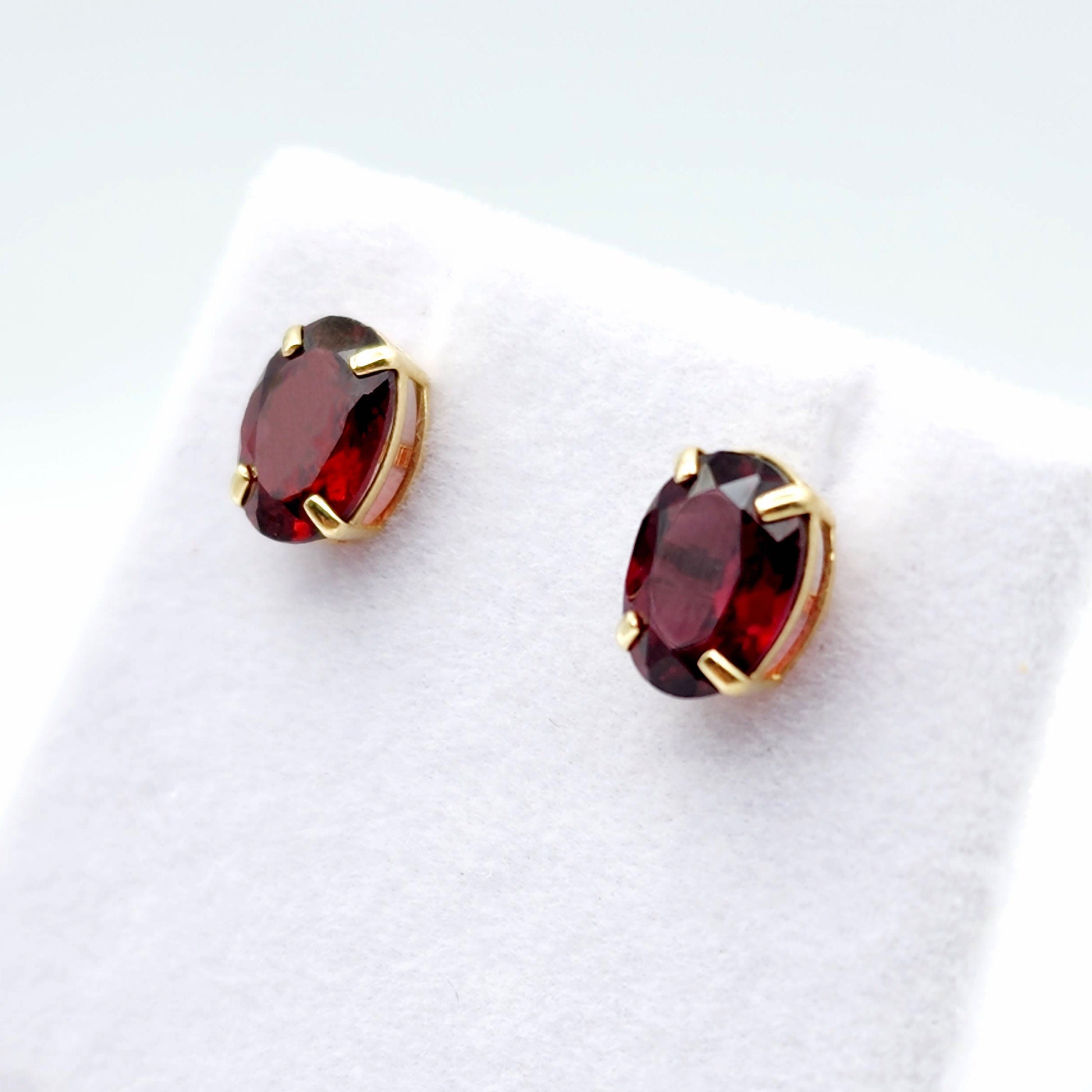 Gold Garnet Stud Earrings, 10K Yellow Gold Genuine Garnet 8x6mm Earrings, January Birthstone, Garnet Jewelry,  Earrings For Women