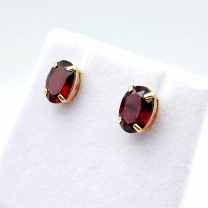 Gold Garnet Stud Earrings, 10K Yellow Gold Genuine Garnet 8x6mm Earrings, January Birthstone, Garnet Jewelry,  Earrings For Women
