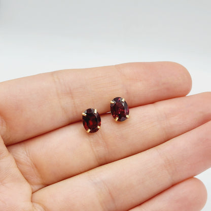 Gold Garnet Stud Earrings, 10K Yellow Gold Genuine Garnet 8x6mm Earrings, January Birthstone, Garnet Jewelry,  Earrings For Women