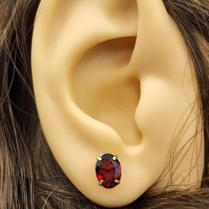 Gold Garnet Stud Earrings, 10K Yellow Gold Genuine Garnet 8x6mm Earrings, January Birthstone, Garnet Jewelry,  Earrings For Women