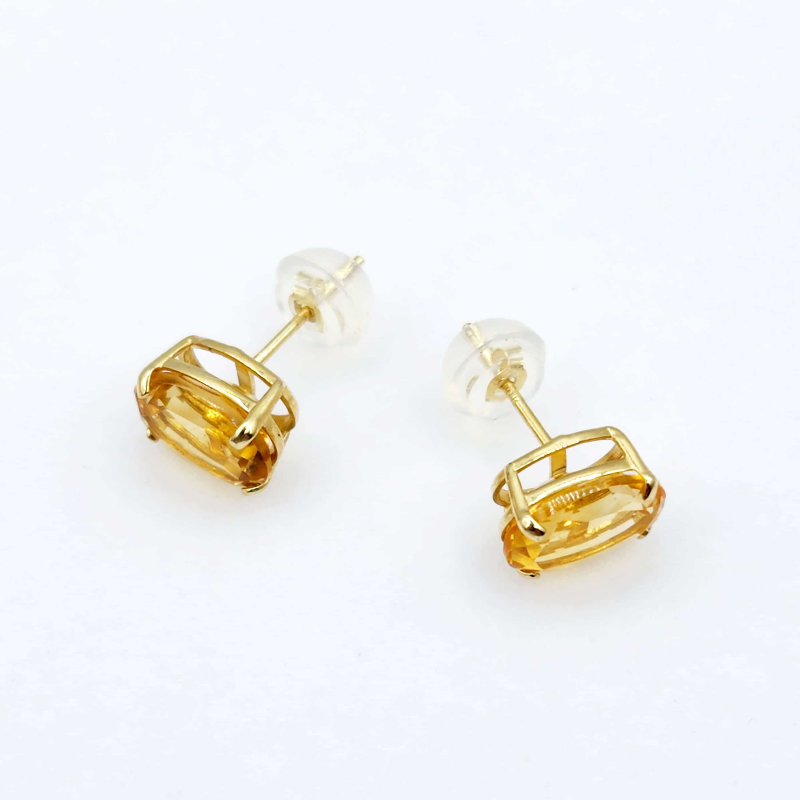 Gold Citrine Stud Earrings, 10K Yellow Gold Genuine Citrine 8x6mm Earrings, November Birthstone, Citrine Jewelry