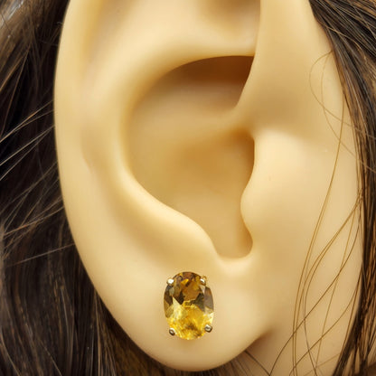 Gold Citrine Stud Earrings, 10K Yellow Gold Genuine Citrine 8x6mm Earrings, November Birthstone, Citrine Jewelry