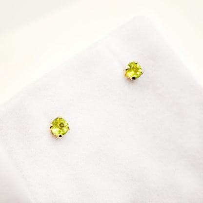 Gold Peridot Stud Earrings, 10K Yellow Gold Peridot Stud 3x3mm Earrings, August Birthstone, Birthday Gift, Gift For Her