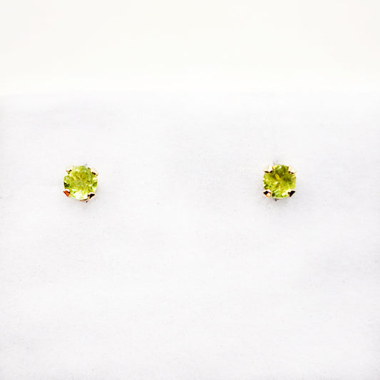 Gold Peridot Stud Earrings, 10K Yellow Gold Peridot Stud 3x3mm Earrings, August Birthstone, Birthday Gift, Gift For Her