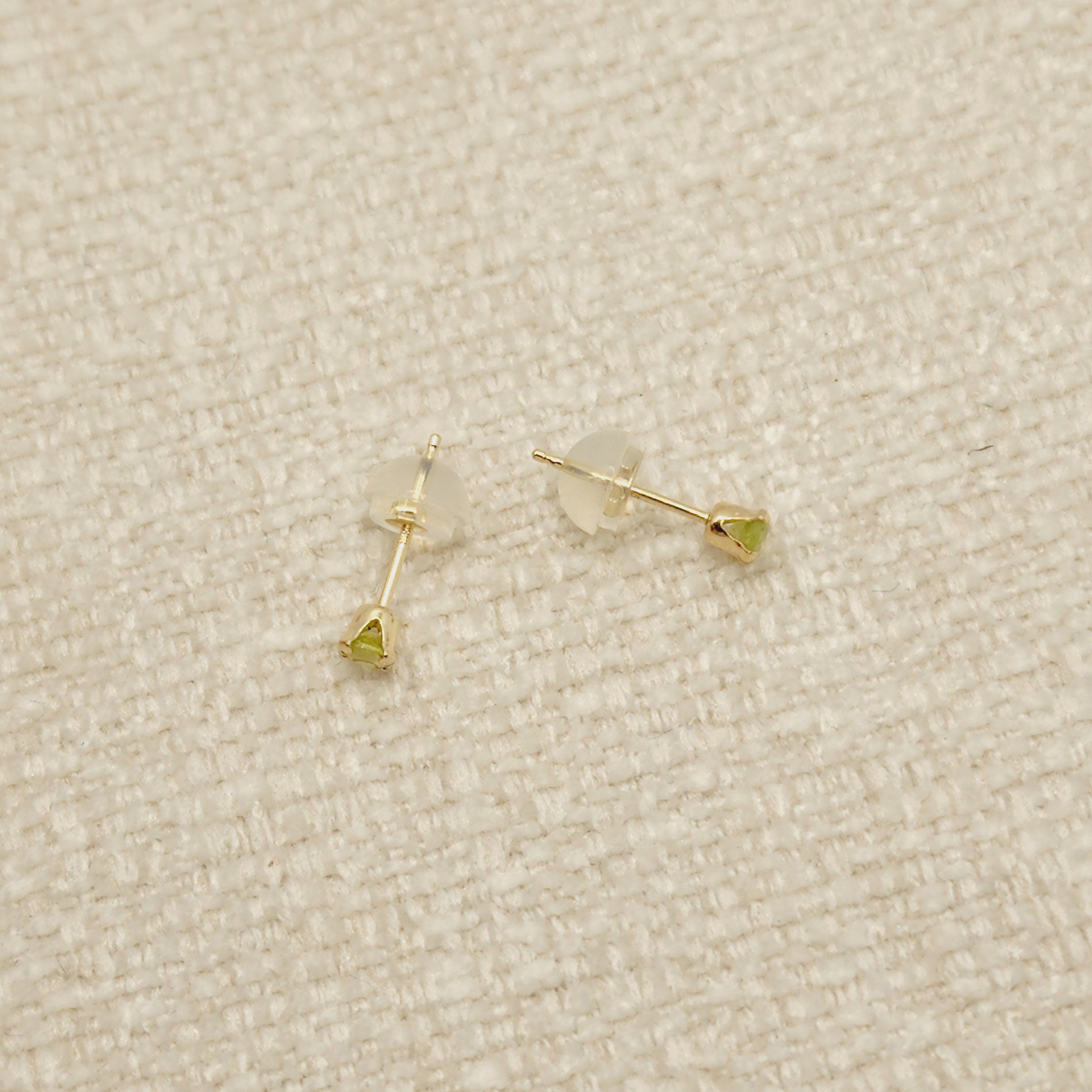 Gold Peridot Stud Earrings, 10K Yellow Gold Peridot Stud 3x3mm Earrings, August Birthstone, Birthday Gift, Gift For Her