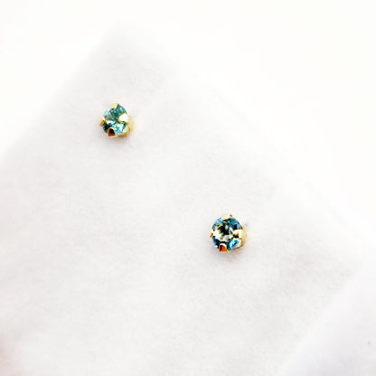Gold Blue Topaz Stud Earrings, 10K Yellow Gold Blue Topaz 3x3mm , Small Stud Earrings, December Birthstone Jewelry, Minimalist Gold Earrings