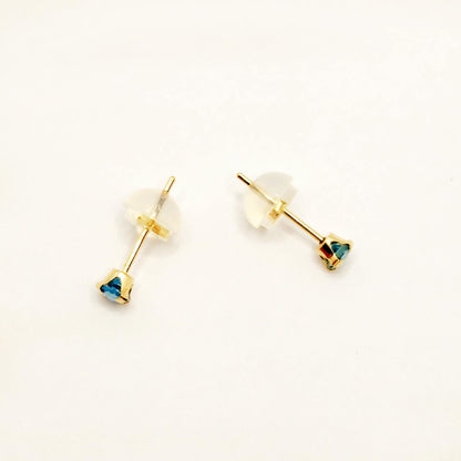 Gold Blue Topaz Stud Earrings, 10K Yellow Gold Blue Topaz 3x3mm , Small Stud Earrings, December Birthstone Jewelry, Minimalist Gold Earrings