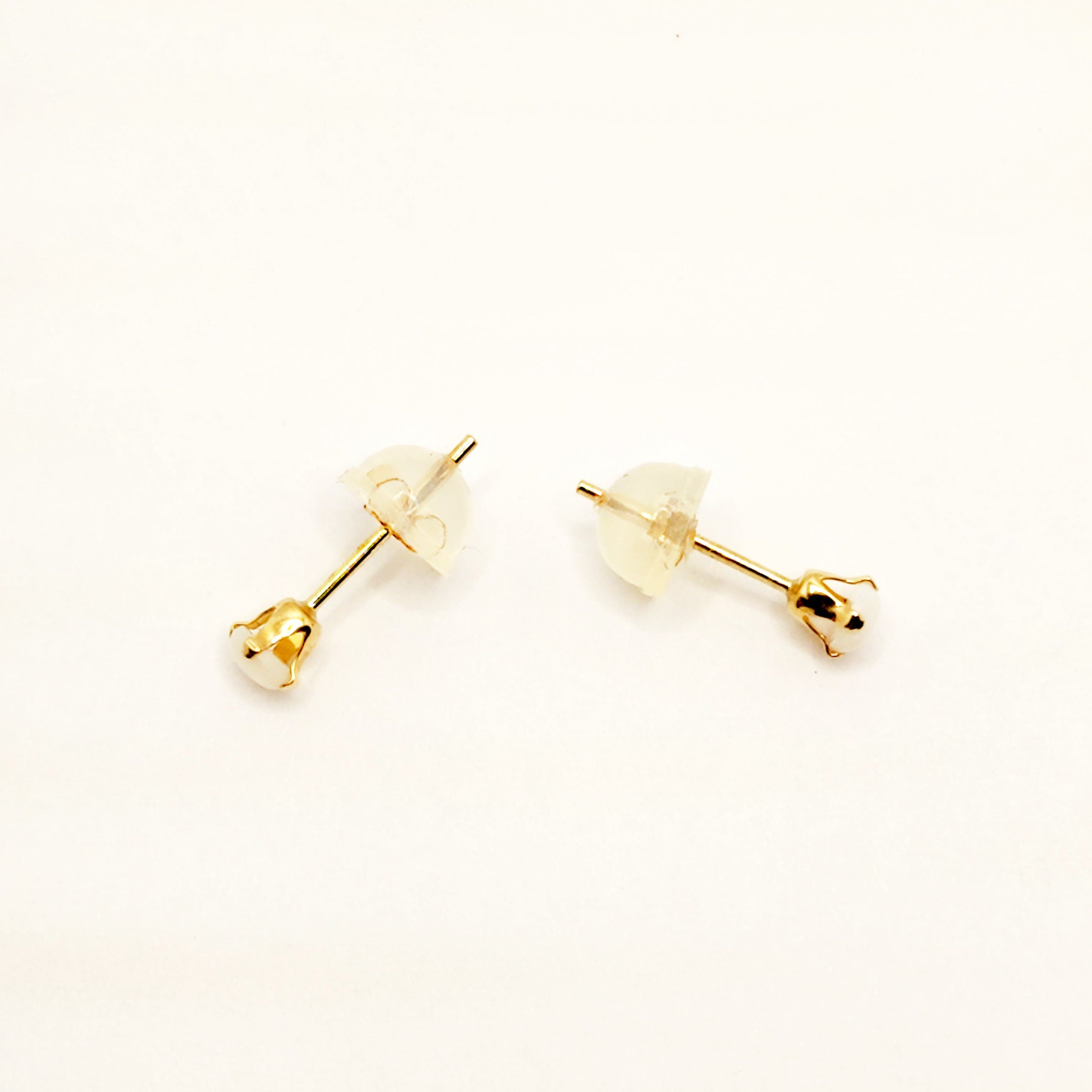 14K Gold Opal Stud Earrings, October Birthstone, Handmade 3x3mm