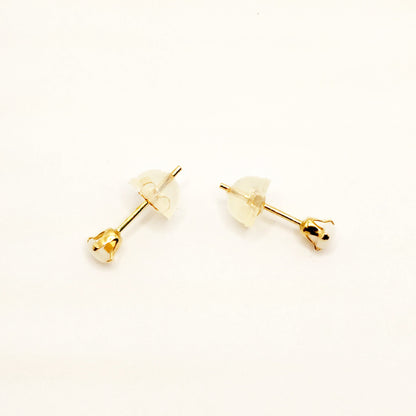 14K Gold Opal Stud Earrings, October Birthstone, Handmade 3x3mm