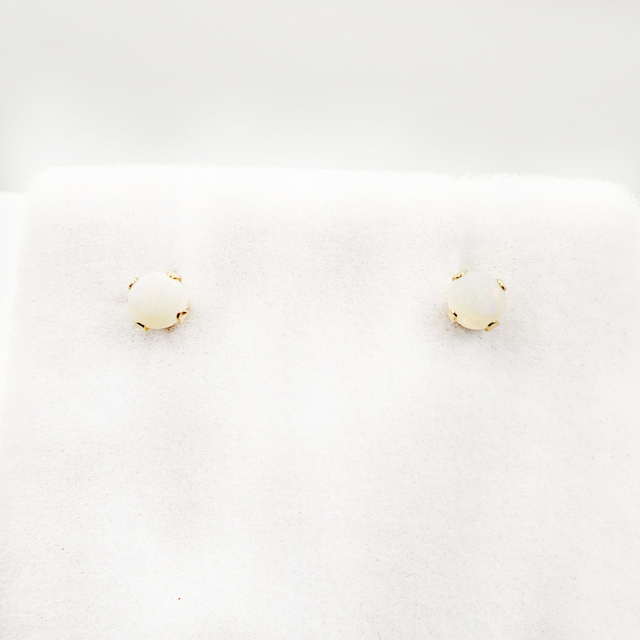 14K Gold Opal Stud Earrings, October Birthstone, Handmade 3x3mm