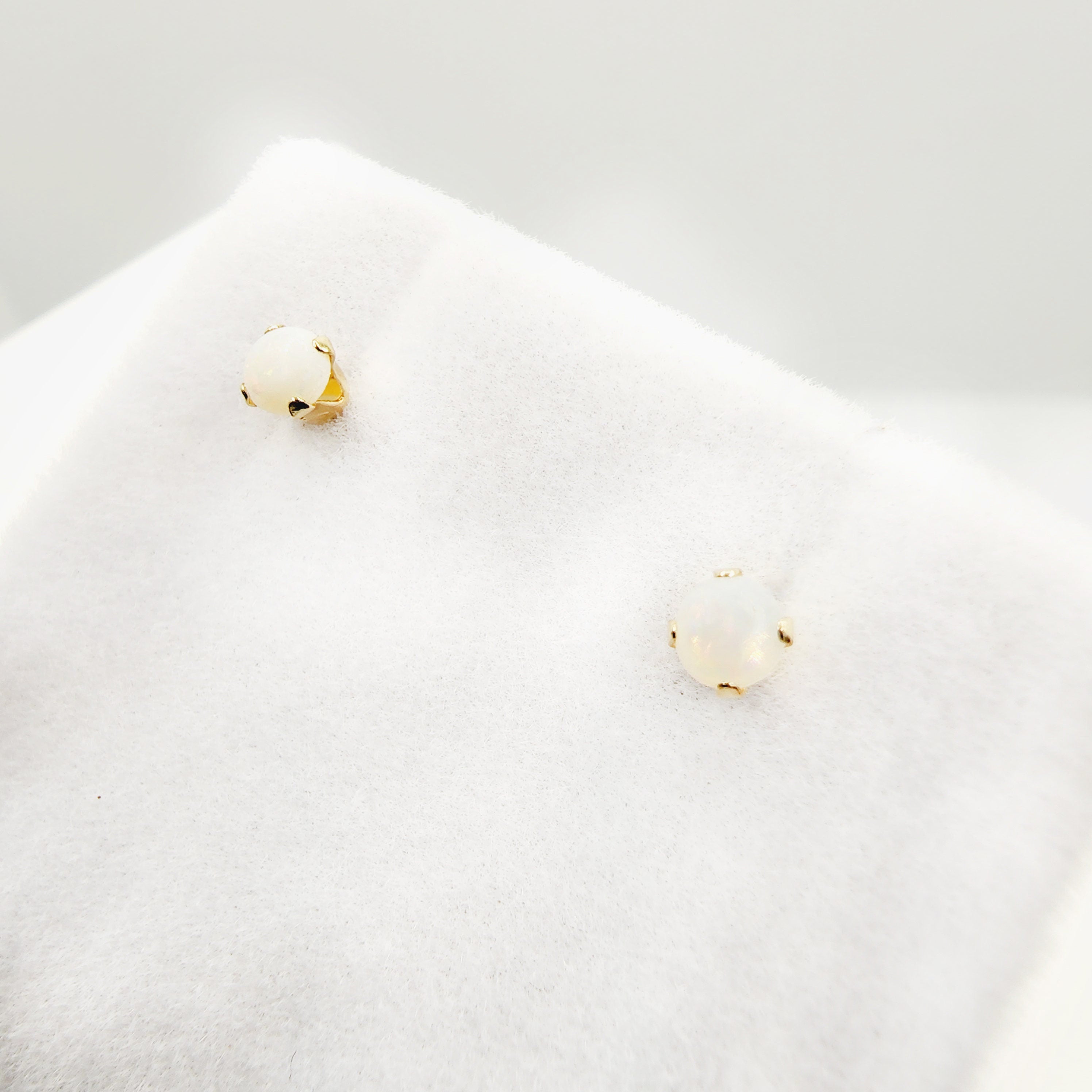 14K Gold Opal Stud Earrings, October Birthstone, Handmade 3x3mm