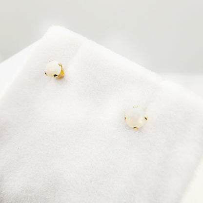 14K Gold Opal Stud Earrings, October Birthstone, Handmade 3x3mm