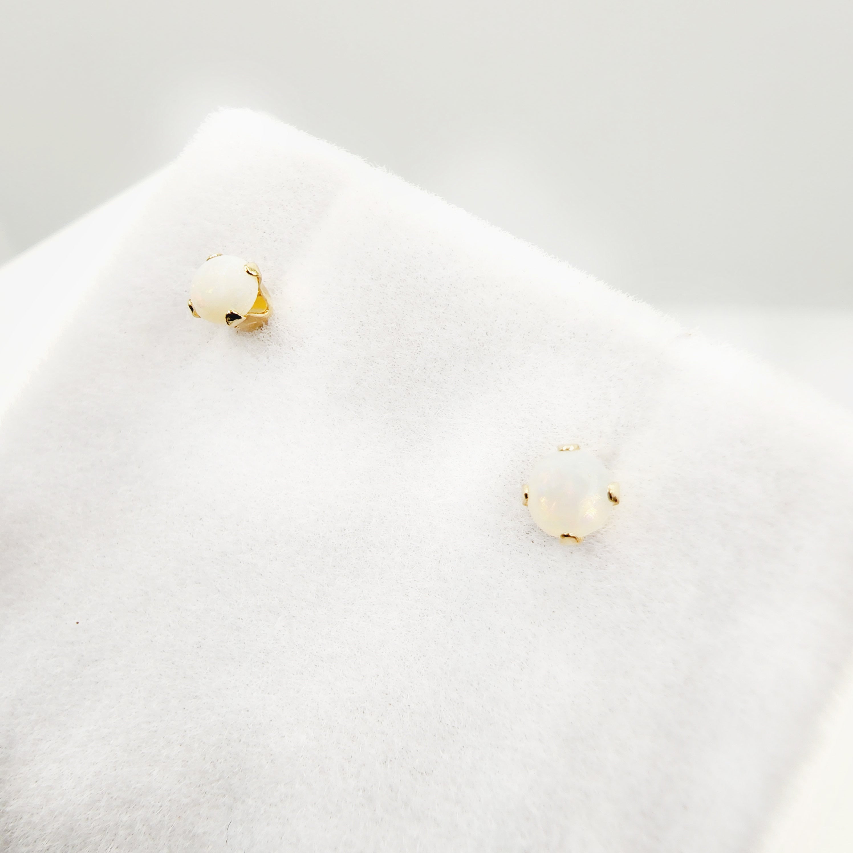Gold Opal Stud Earrings, 14K Yellow Gold Opal 3x3mm Stud Earrings, October Birthstone, Opal Earrings,  Handmade Earrings