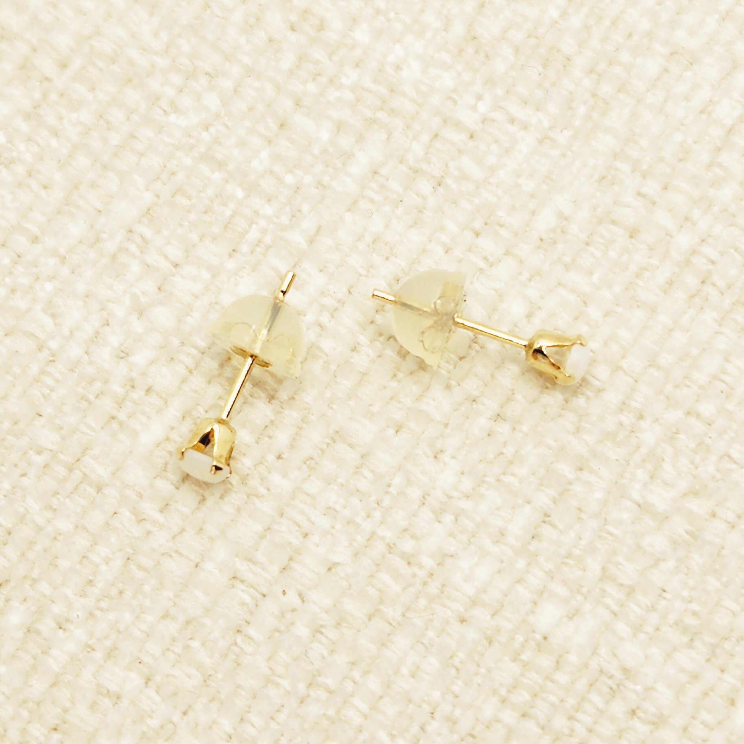 Gold Opal Stud Earrings, 14K Yellow Gold Opal 3x3mm Stud Earrings, October Birthstone, Opal Earrings,  Handmade Earrings