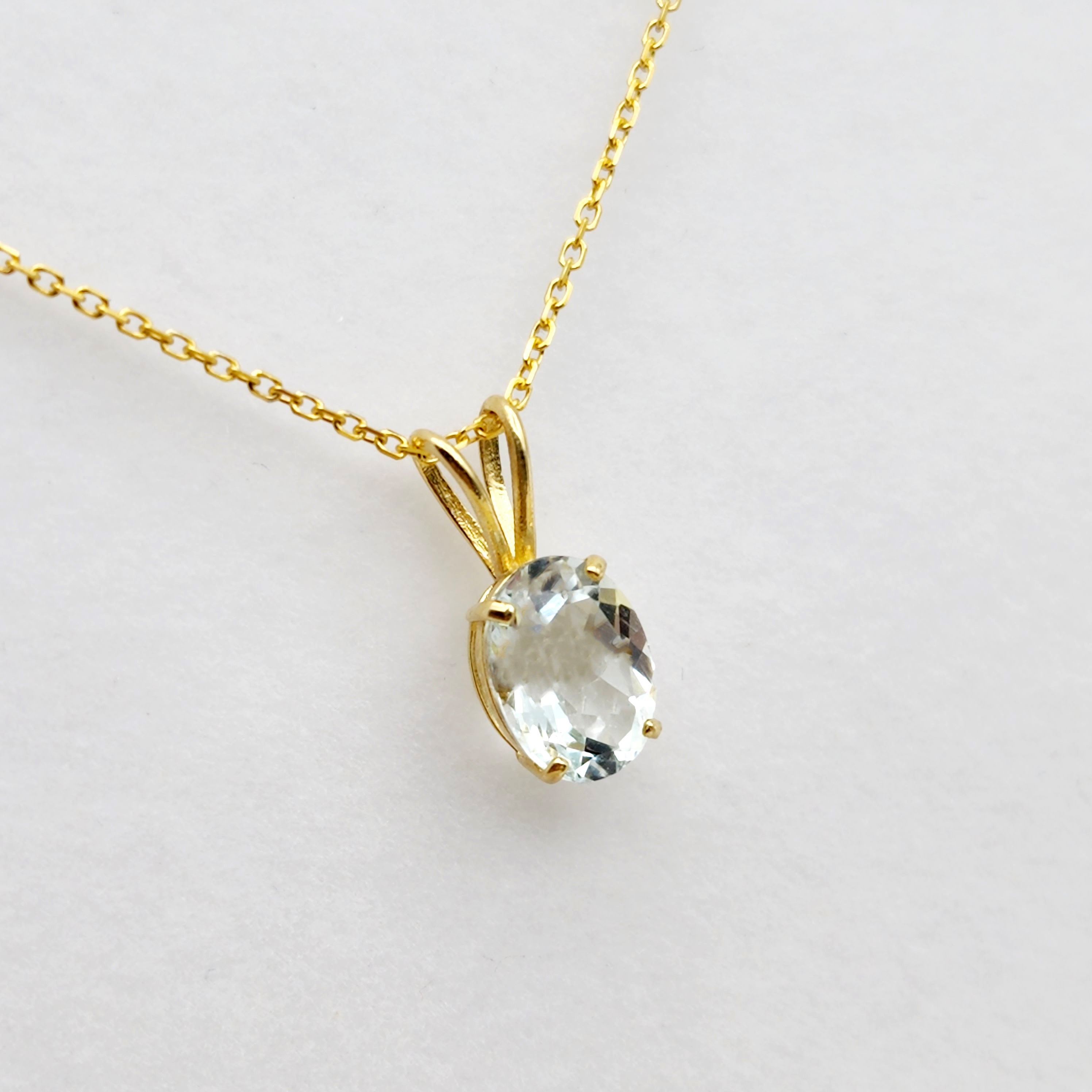 Gold Aquamarine Pendant Necklace, 10K Yellow Gold Aquamarine 8x6mm Pendant, March Birthstone, Birthstone Necklace, Necklace For Her