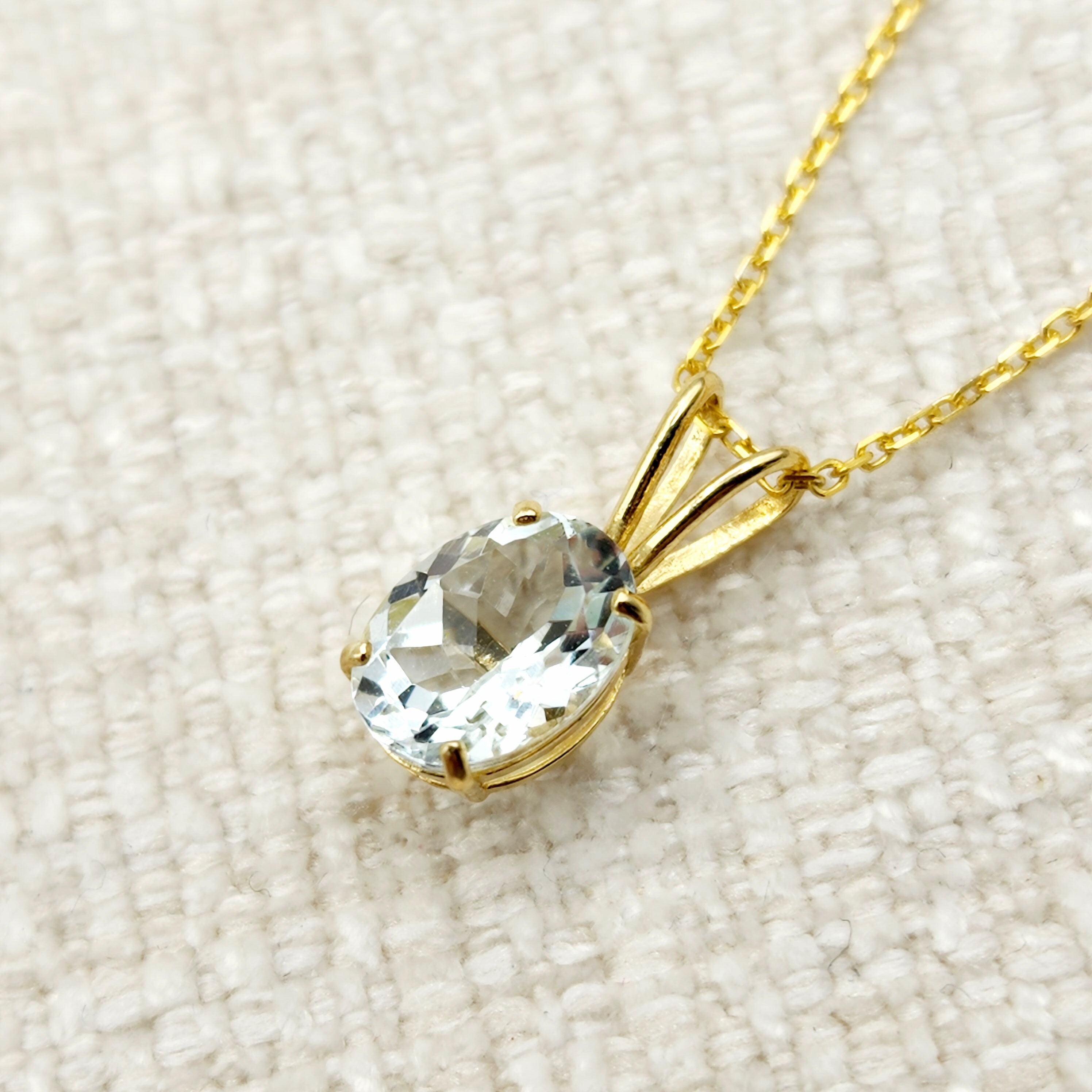 Gold Aquamarine Pendant Necklace, 10K Yellow Gold Aquamarine 8x6mm Pendant, March Birthstone, Birthstone Necklace, Necklace For Her