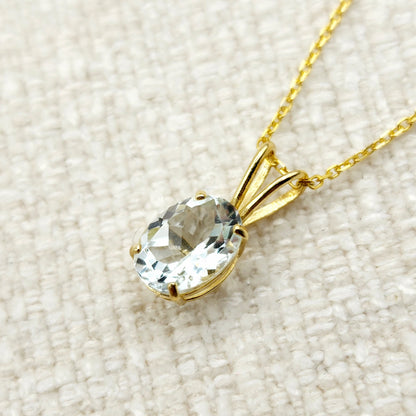Gold Aquamarine Pendant Necklace, 10K Yellow Gold Aquamarine 8x6mm Pendant, March Birthstone, Birthstone Necklace, Necklace For Her