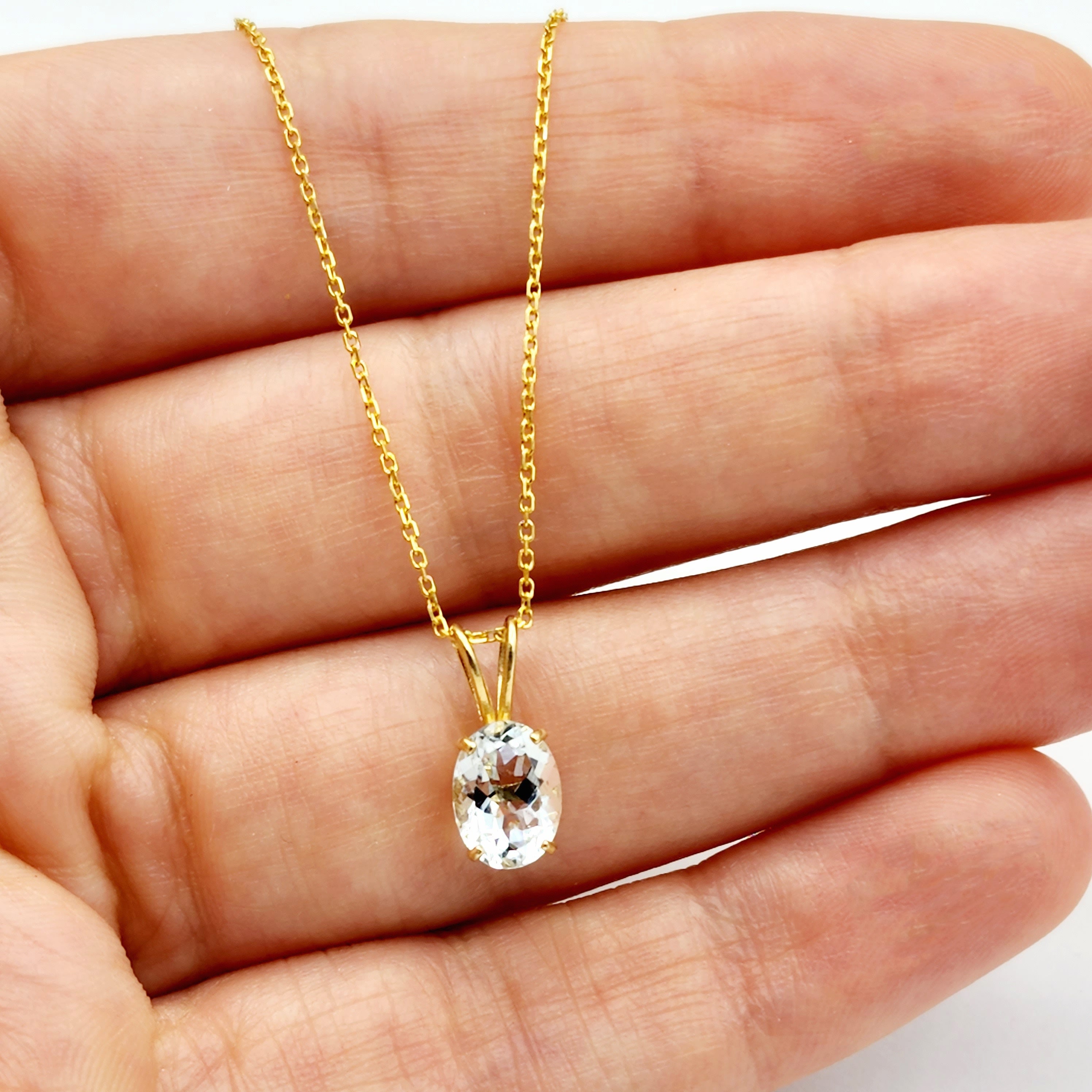 Gold Aquamarine Pendant Necklace, 10K Yellow Gold Aquamarine 8x6mm Pendant, March Birthstone, Birthstone Necklace, Necklace For Her