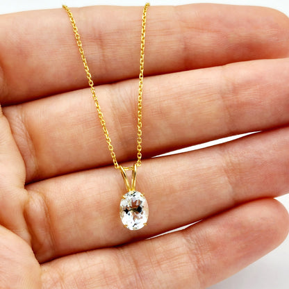 Gold Aquamarine Pendant Necklace, 10K Yellow Gold Aquamarine 8x6mm Pendant, March Birthstone, Birthstone Necklace, Necklace For Her