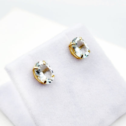 Gold Aquamarine Stud Earrings, 10K Yellow Gold Genuine Aquamarine 8x6mm Earrings, March Birthstone, Gemstone Jewelry,  Earrings For Women